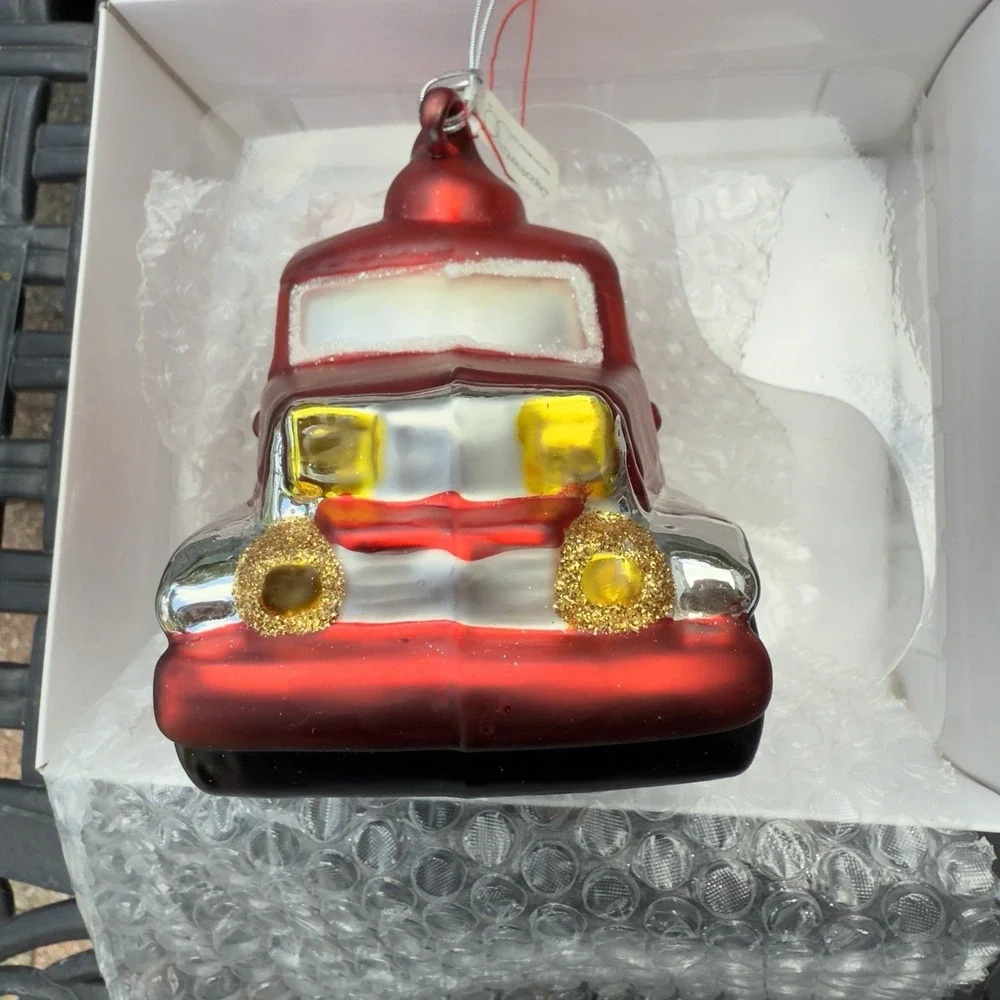 Vtg 90s Dept 56 Mercury Glass Sport Utility Vehicle Ornament Large Shiny Red Car